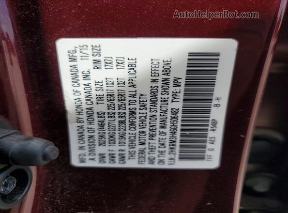 2HKRM3H46GH506482 2016 HONDA CR-V Maroon Вид наклейки з VIN-кодом