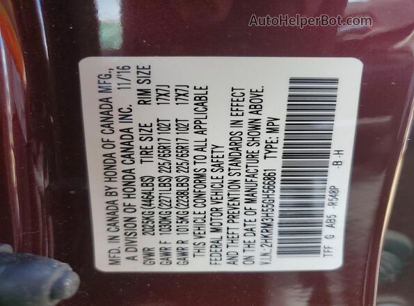 2HKRM3H55GH566861 2016 HONDA CR-V Maroon 360 interior view