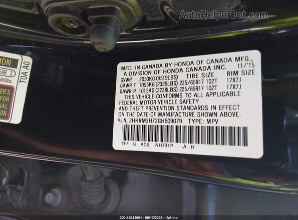 2HKRM3H72GH509079 2016 HONDA CR-V Black Vista del compartimento del motor
