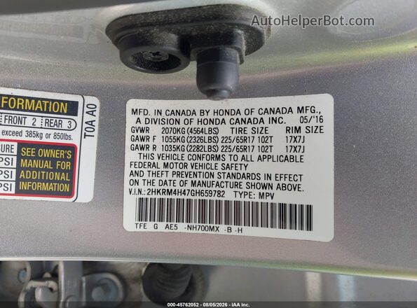 2HKRM4H47GH659782 2016 HONDA CR-V Silver Շարժիչի բաժամունքի տեսք