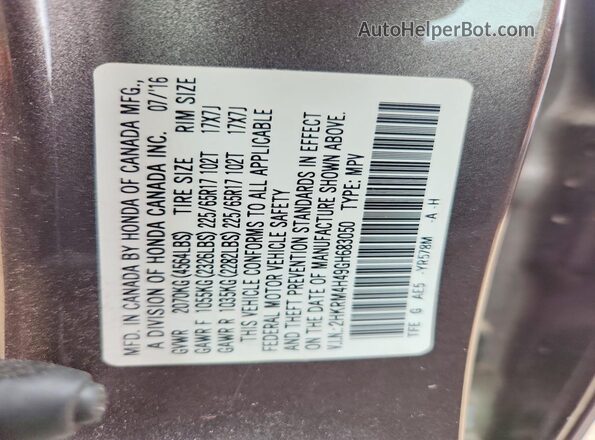 2HKRM4H49GH683050 2016 HONDA CR-V Gray VIN კოდის სტიკერის ხედი