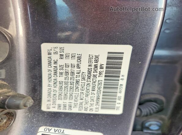 2HKRM4H50GH672673 2016 HONDA CR-V Gray VIN კოდის სტიკერის ხედი