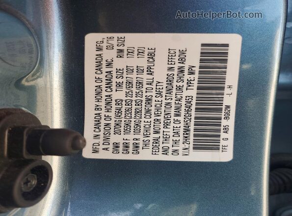 2HKRM4H52GH640453 2016 HONDA CR-V Blue Vista de la etiqueta del VIN
