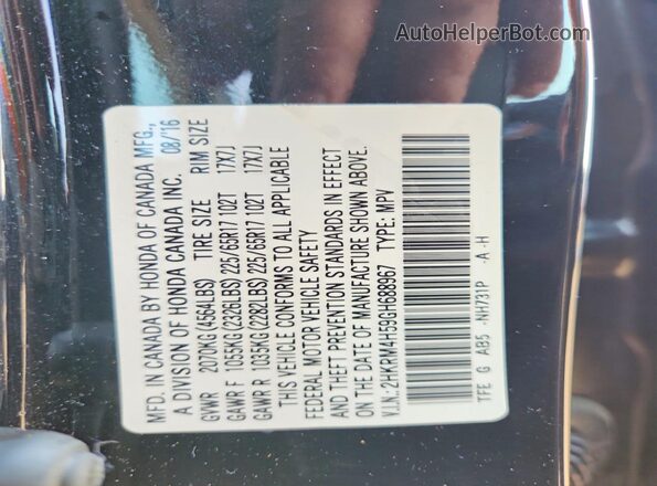 2HKRM4H59GH688967 2016 HONDA CR-V Black Vista de la etiqueta del VIN