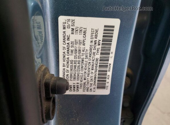 2HKRM4H76GH640280 2016 HONDA CR-V Blue Вид наклейки з VIN-кодом