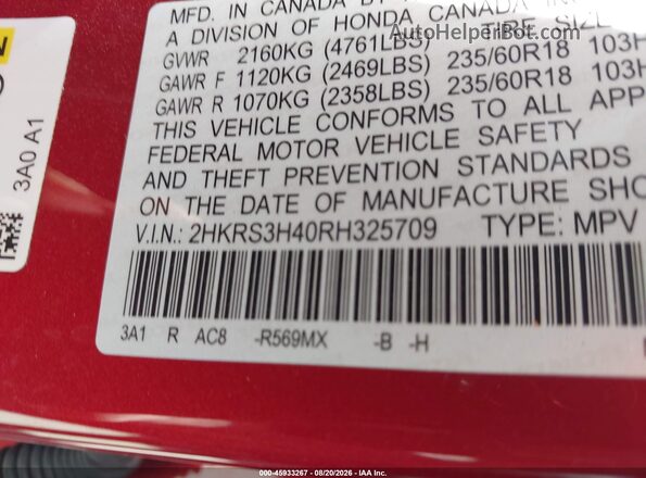 2HKRS3H40RH325709 2024 HONDA CR-V Red Widok komory silnika