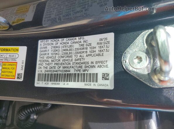 2HKRS3H40TH339844 2026 HONDA CR-V Gray Вид наклейки з VIN-кодом