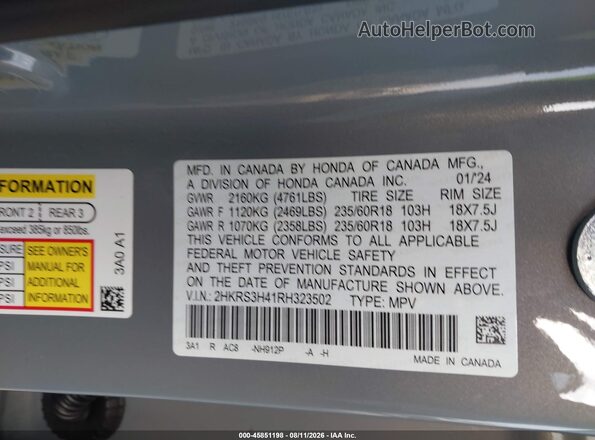 2HKRS3H41RH323502 2024 HONDA CR-V Gray ძრავის განყოფილების ხედი