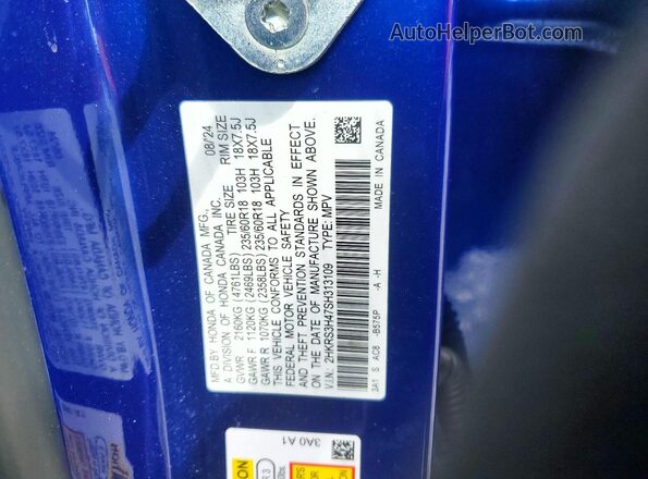 2HKRS3H47SH313109 2025 HONDA CR-V Синий Панорамный вид салона 360°