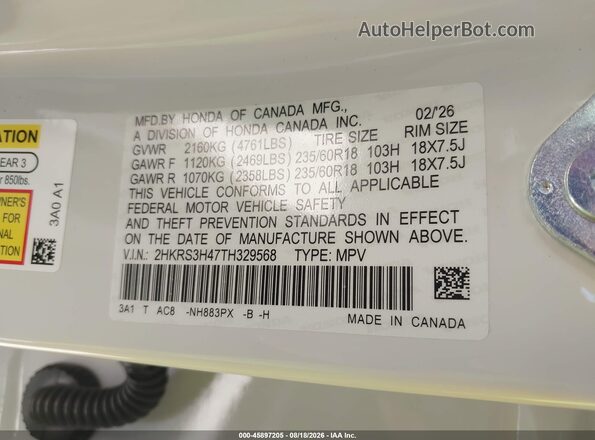 2HKRS3H47TH329568 2026 HONDA CR-V White Շարժիչի բաժամունքի տեսք