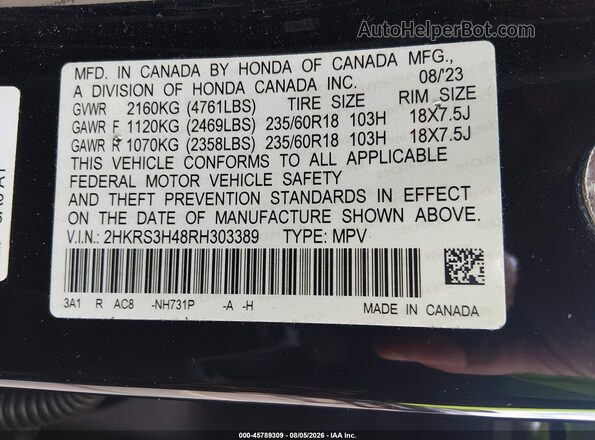 2HKRS3H48RH303389 2024 HONDA CR-V Black Widok komory silnika