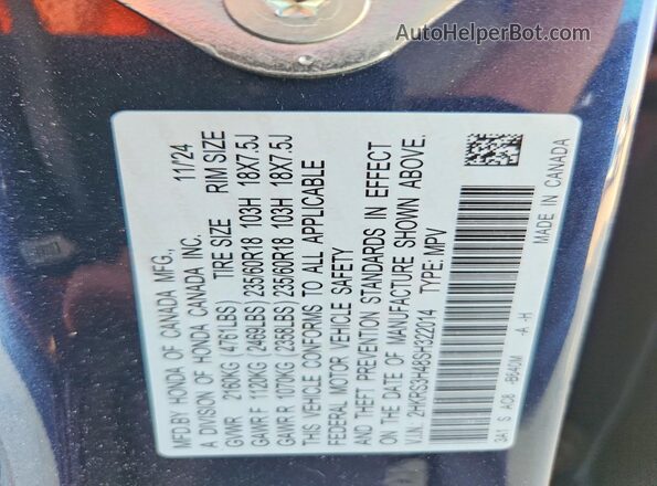 2HKRS3H48SH322014 2025 HONDA CR-V Blue VIN sticker view