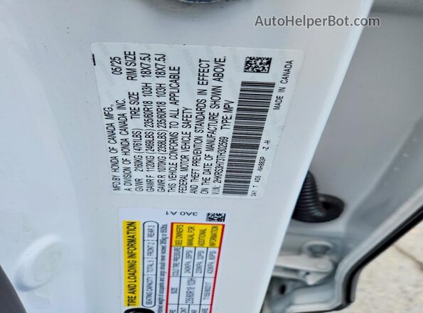 2HKRS3H73TH302569 2026 HONDA CR-V White Вид наклейки з VIN-кодом