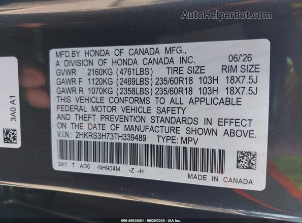 2HKRS3H73TH339489 2026 HONDA CR-V Gray Engine compartment view