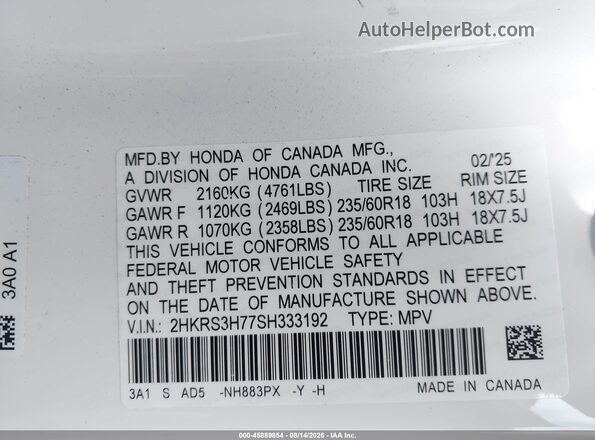2HKRS3H77SH333192 2025 HONDA CR-V White Widok komory silnika