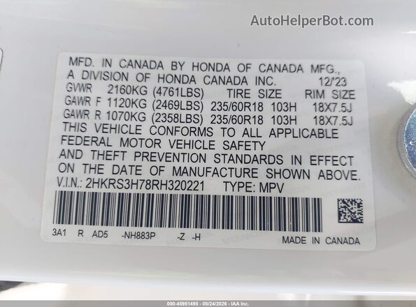 2HKRS3H78RH320221 2024 HONDA CR-V White Engine compartment view