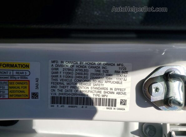 2HKRS4H28RH448274 2024 HONDA CR-V White Vista interior de 360 grados