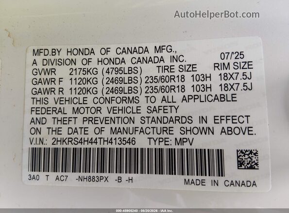 2HKRS4H44TH413546 2026 HONDA CR-V White Widok komory silnika