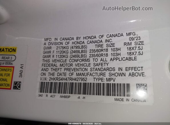 2HKRS4H47RH427952 2024 HONDA CR-V White Вид підкапотного простору