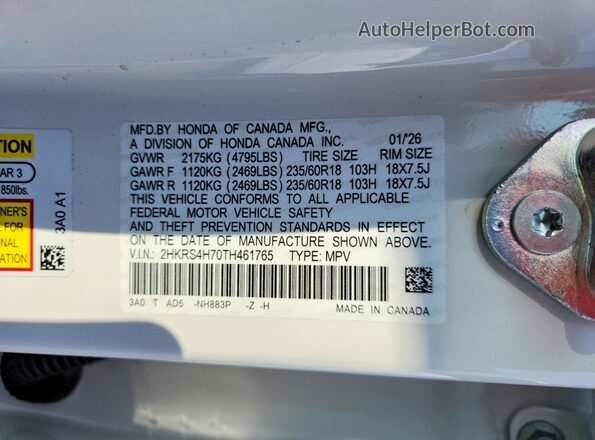 2HKRS4H70TH461765 2026 HONDA CR-V White Շարժիչի բաժամունքի տեսք