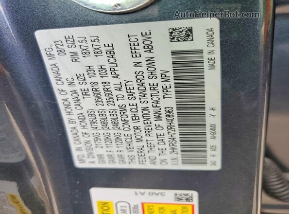 2HKRS4H72RH408963 2024 HONDA CR-V Gray Vista de la etiqueta del VIN