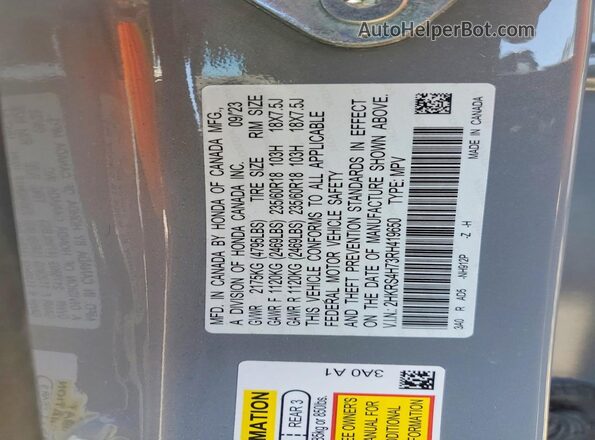 2HKRS4H73RH419650 2024 HONDA CR-V Gray Widok naklejki z numerem VIN