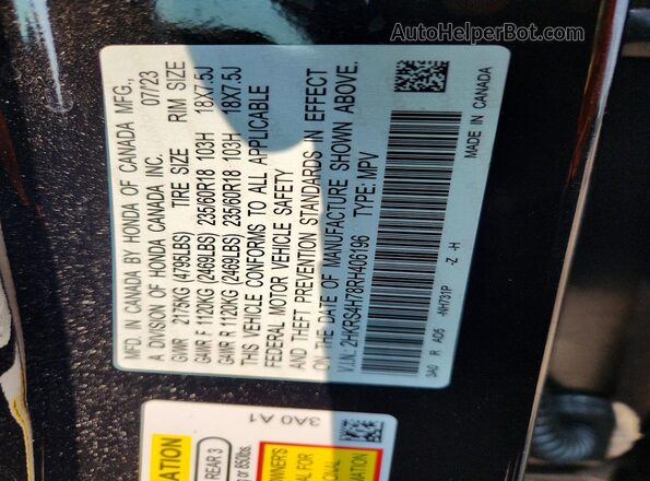 2HKRS4H78RH406196 2024 HONDA CR-V Black VIN կոդի պիտակի տեսք
