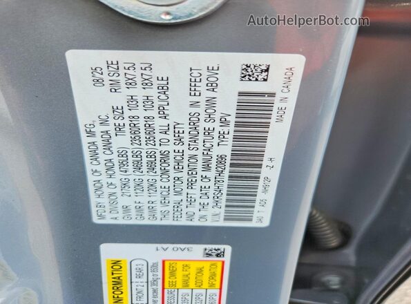 2HKRS4H78TH420896 2026 HONDA CR-V Gray Widok naklejki z numerem VIN