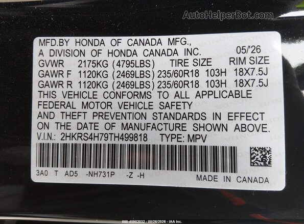 2HKRS4H79TH499818 2026 HONDA CR-V Black Vista del compartimento del motor