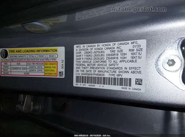 2HKRS6H51PH808035 2023 HONDA CR-V Silver Շարժիչի բաժամունքի տեսք