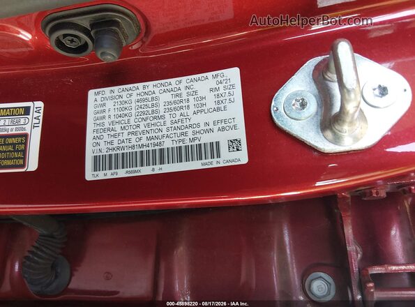 2HKRW1H81MH419487 2021 HONDA CR-V Red Widok komory silnika