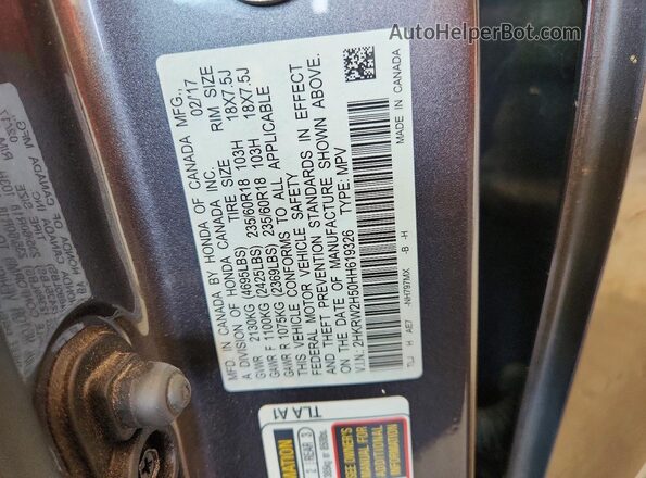 2HKRW2H50HH619326 2017 HONDA CR-V Gray Սալոնի 360 աստիճան տեսք