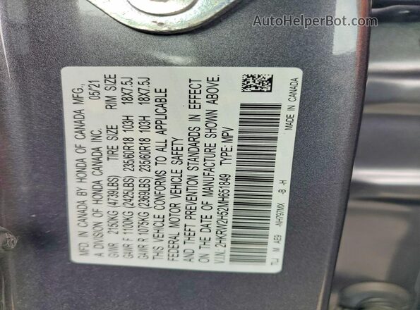 2HKRW2H52MH651849 2021 HONDA CR-V Gray VIN կոդի պիտակի տեսք