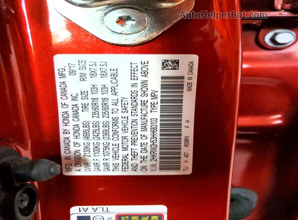 2HKRW2H53HH683103 2017 HONDA CR-V Red Vista de la etiqueta del VIN
