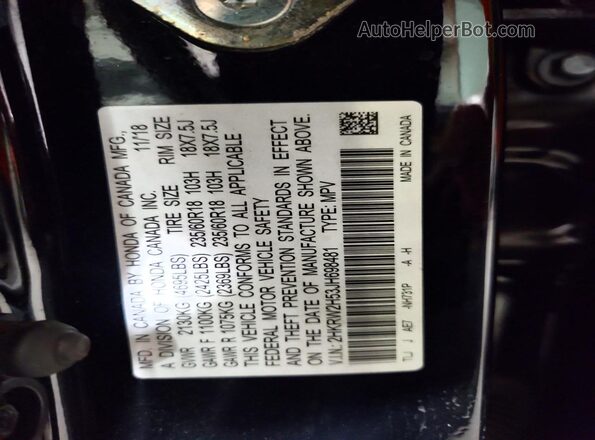 2HKRW2H53JH698481 2018 HONDA CR-V Black VIN կոդի պիտակի տեսք