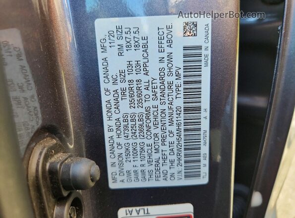 2HKRW2H54MH611420 2021 HONDA CR-V Gray VIN კოდის სტიკერის ხედი
