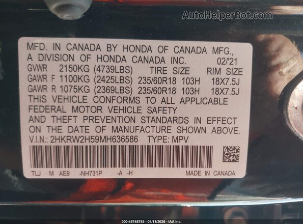 2HKRW2H59MH636586 2021 HONDA CR-V Black Vista del compartimento del motor