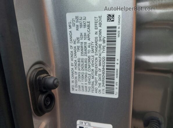 2HKRW2H80MH632520 2021 HONDA CR-V Silver Widok wnętrza 360 stopni