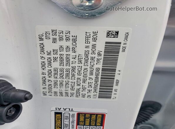 2HKRW2H80MH662469 2021 HONDA CR-V White Widok naklejki z numerem VIN