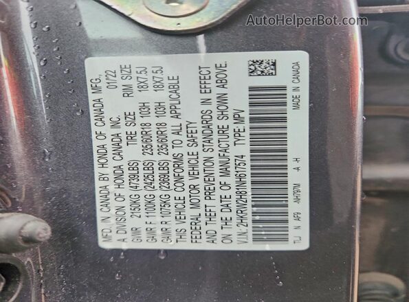 2HKRW2H81NH617574 2022 HONDA CR-V Gray ძრავის განყოფილების ხედი