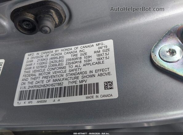 2HKRW2H82KH627882 2019 HONDA CR-V Gray ძრავის განყოფილების ხედი
