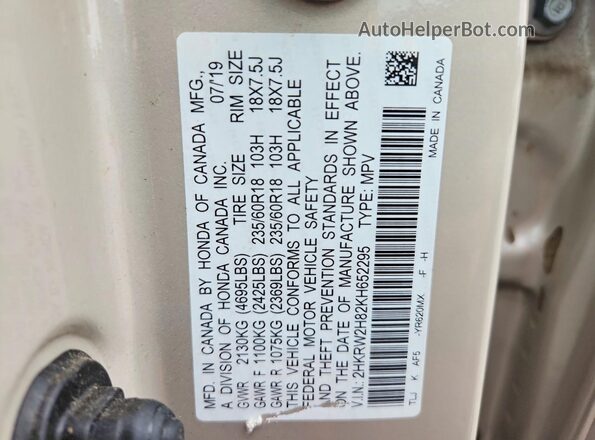 2HKRW2H82KH652295 2019 HONDA CR-V Beige VIN კოდის სტიკერის ხედი