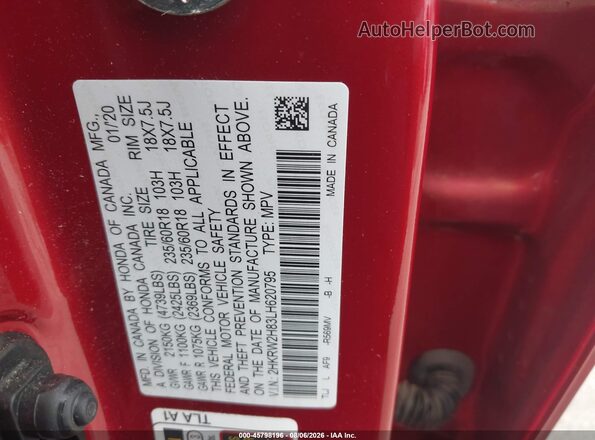 2HKRW2H83LH620795 2020 HONDA CR-V Red Շարժիչի բաժամունքի տեսք