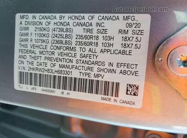 2HKRW2H83LH683301 2020 HONDA CR-V Silver Вид підкапотного простору