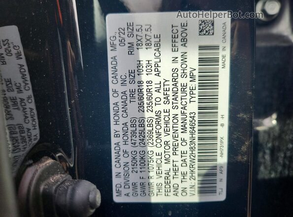 2HKRW2H83NH646543 2022 HONDA CR-V Black Engine compartment view