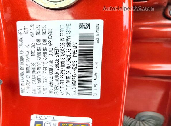 2HKRW2H84HH622613 2017 HONDA CR-V Red Widok naklejki z numerem VIN
