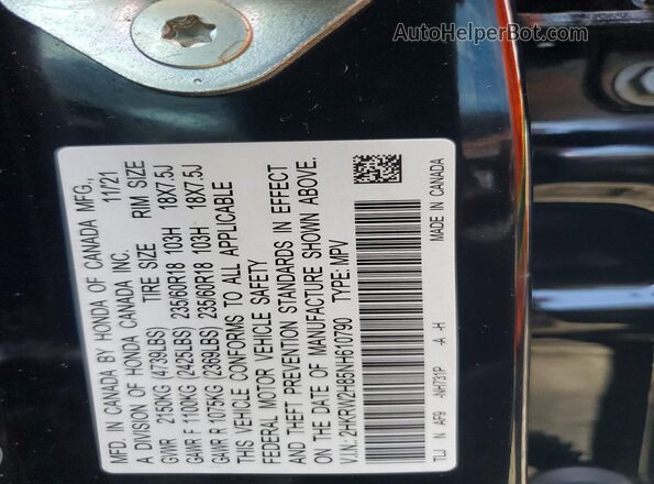 2HKRW2H85NH610790 2022 HONDA CR-V Black Вид наклейки з VIN-кодом