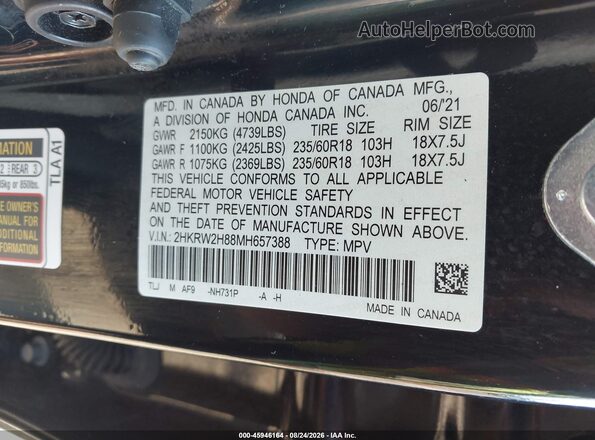 2HKRW2H88MH657388 2021 HONDA CR-V Черный Вид подкапотного пространства