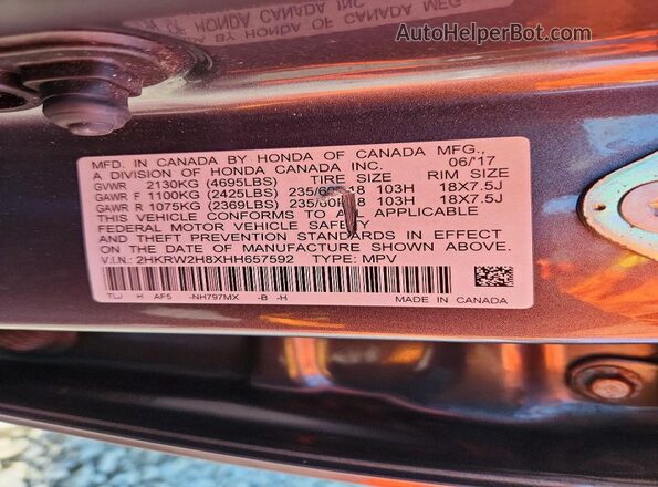 2HKRW2H8XHH657592 2017 HONDA CR-V Gray სალონის 360-გრადუსიანი ხედი