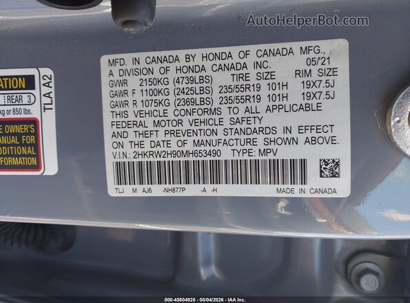 2HKRW2H90MH653490 2021 HONDA CR-V Gray Вид підкапотного простору